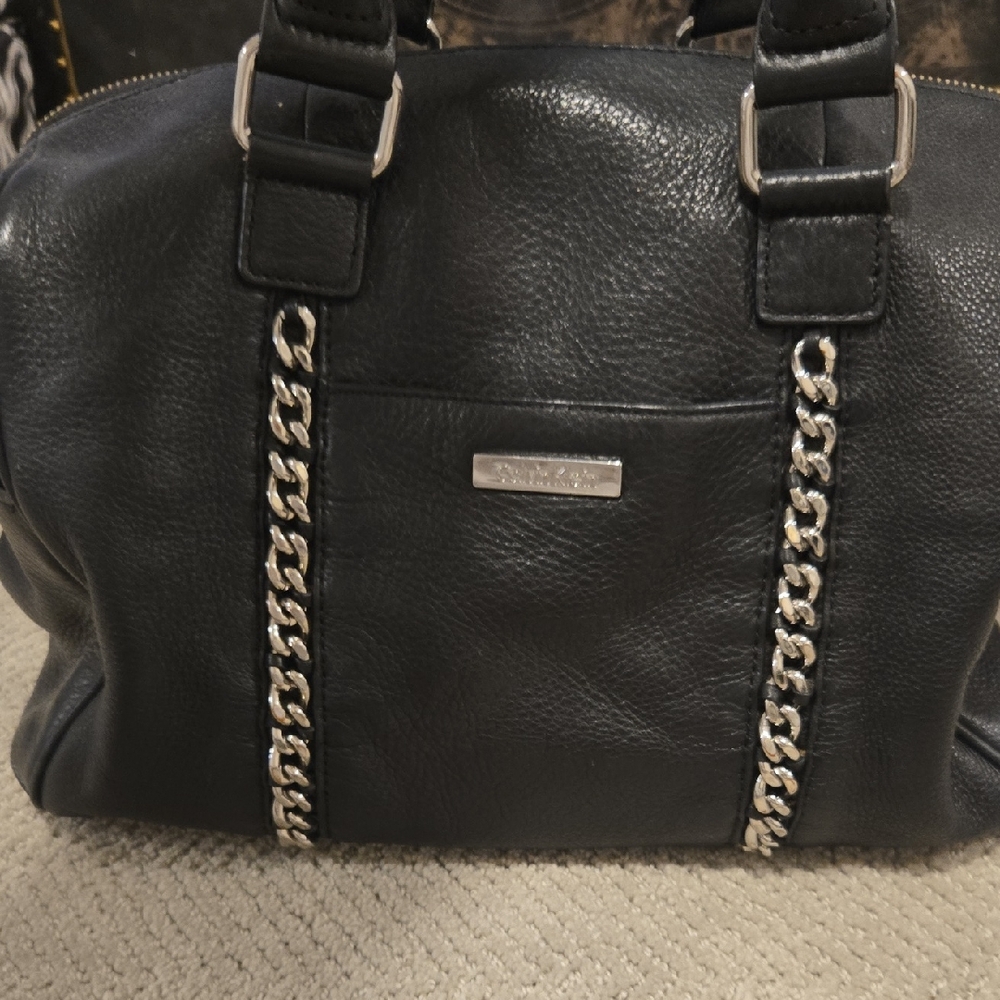 Calvin Klein Black Leather Handbag with Chain Detail